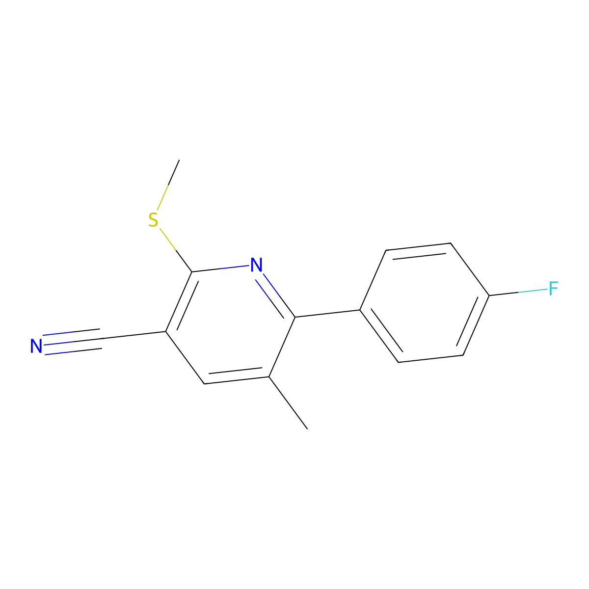6-(4-Fluorophenyl)-5-methyl-2-methylsulfanylpyridine-3-carbonitrile molecular structure, CAS 488092-99-5