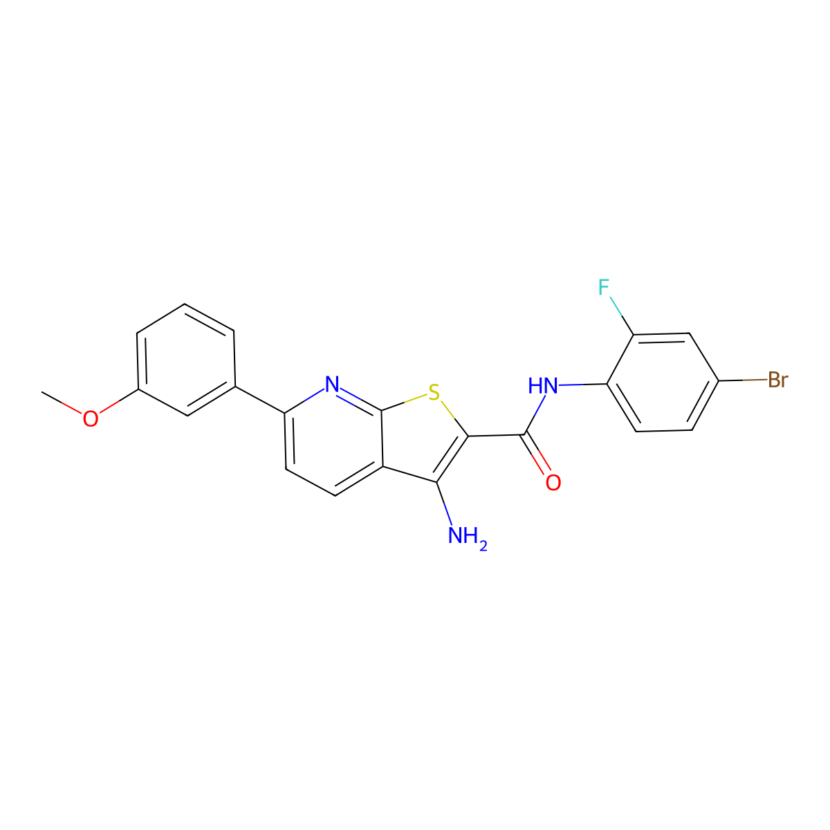 3-amino-N-(4-bromo-2-fluorophenyl)-6-(3-methoxyphenyl)thieno[2,3-b]pyridine-2-carboxamide molecular structure, CAS 488093-18-1