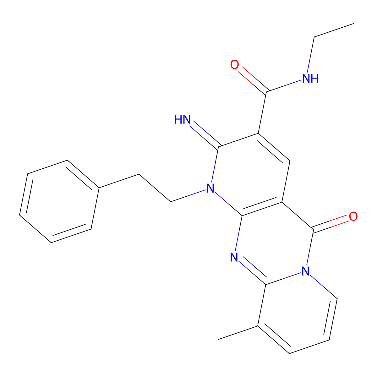 N-ethyl-2-imino-10-methyl-5-oxo-1-(2-phenylethyl)-1,5-dihydro-2H-dipyrido[1,2-a:2',3'-d]pyrimidine-3-carboxamide molecular structure, CAS 488093-27-2