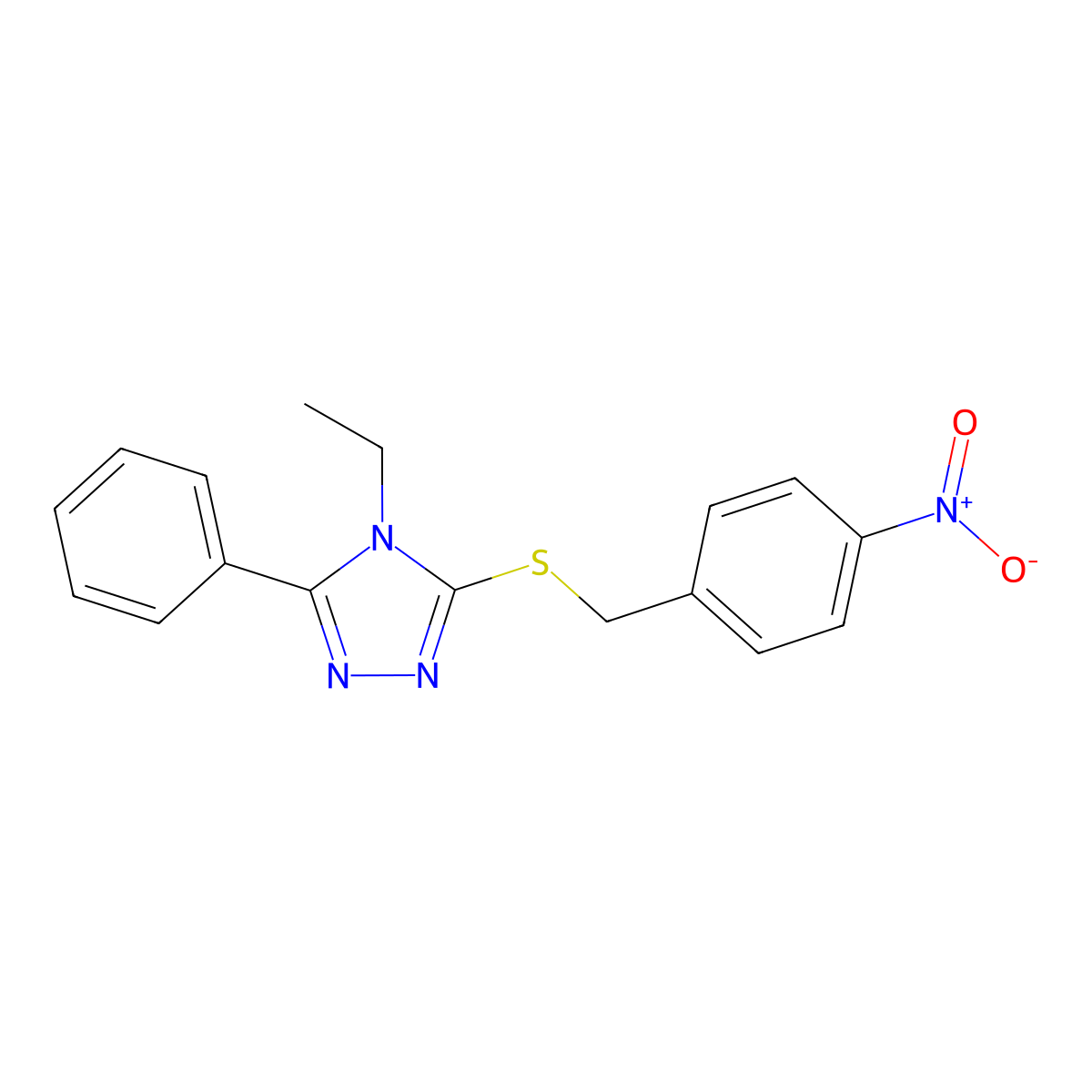 4-Ethyl-3-[(4-nitrophenyl)methylsulfanyl]-5-phenyl-1,2,4-triazole molecular structure, CAS 488093-29-4