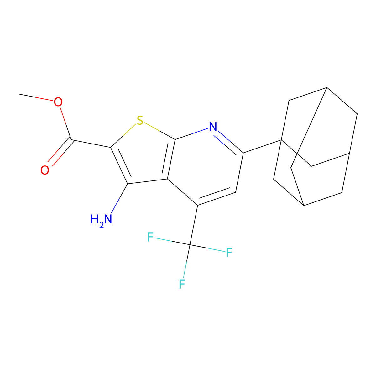 Methyl 6-(1-adamantyl)-3-amino-4-(trifluoromethyl)thieno[2,3-b]pyridine-2-carboxylate molecular structure, CAS 488093-38-5