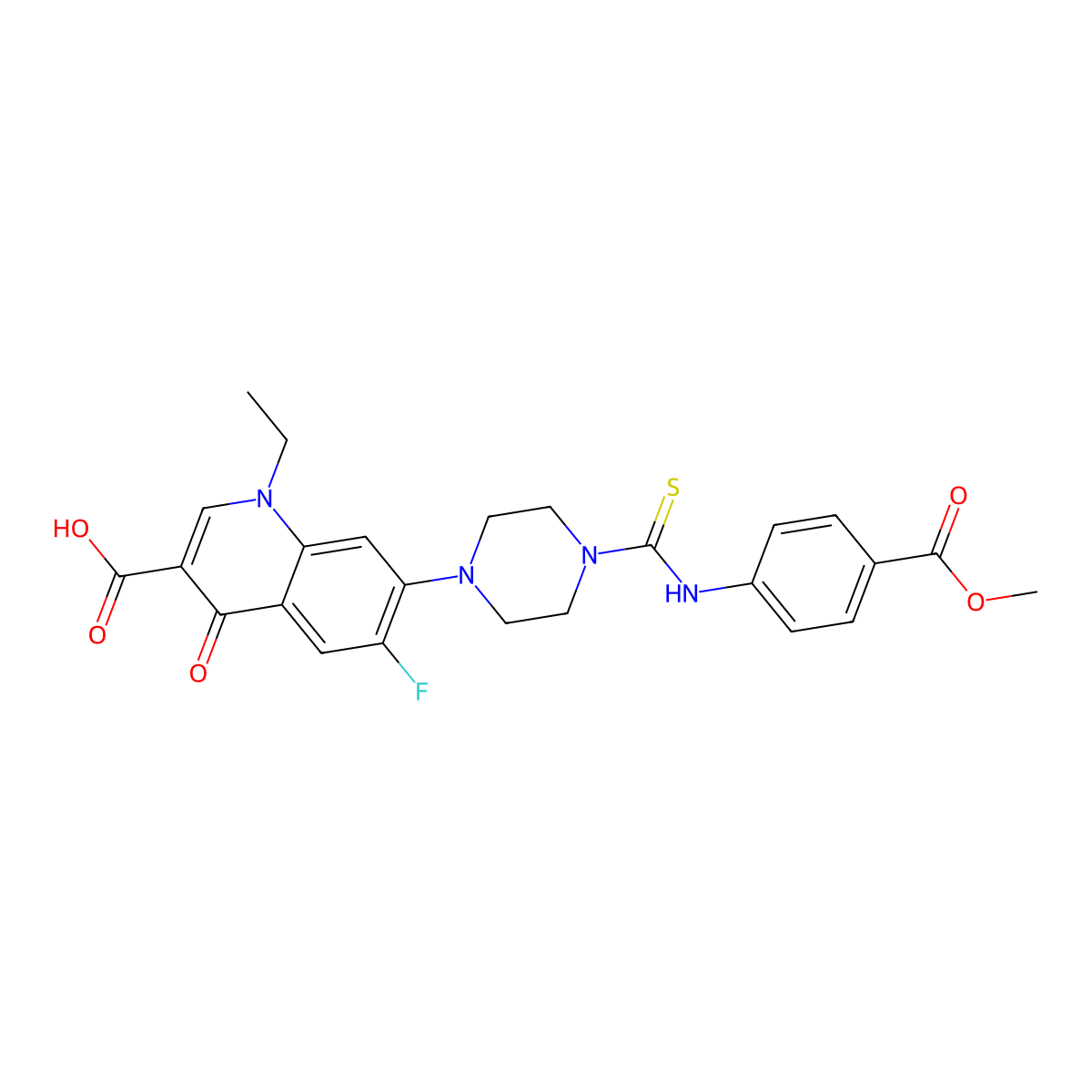 1-Ethyl-6-fluoro-7-[4-[(4-methoxycarbonylphenyl)carbamothioyl]piperazin-1-yl]-4-oxoquinoline-3-carboxylic acid molecular structure, CAS 488093-68-1