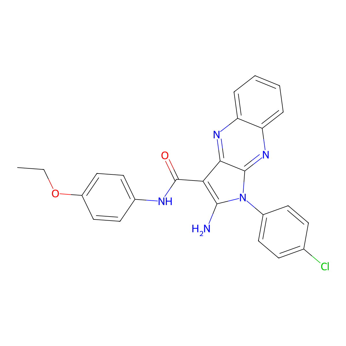 2-amino-1-(4-chlorophenyl)-N-(4-ethoxyphenyl)-1H-pyrrolo[2,3-b]quinoxaline-3-carboxamide molecular structure, CAS 488093-70-5