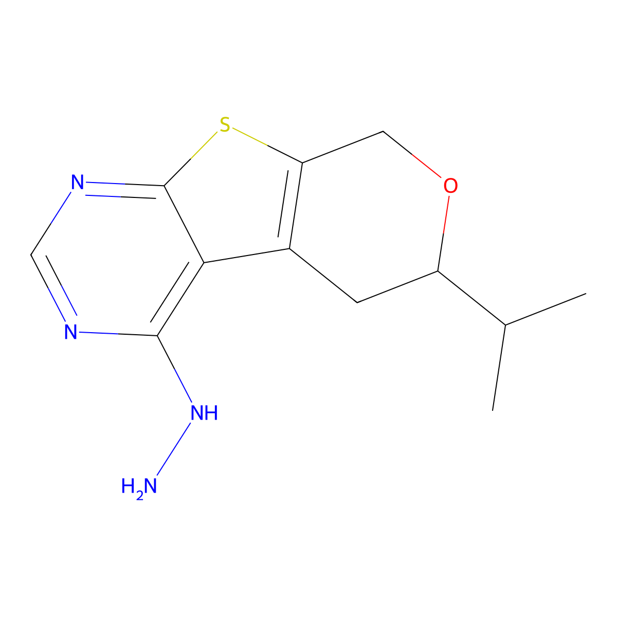4-hydrazinyl-6-(propan-2-yl)-5,8-dihydro-6H-pyrano[4',3':4,5]thieno[2,3-d]pyrimidine molecular structure, CAS 488093-99-8