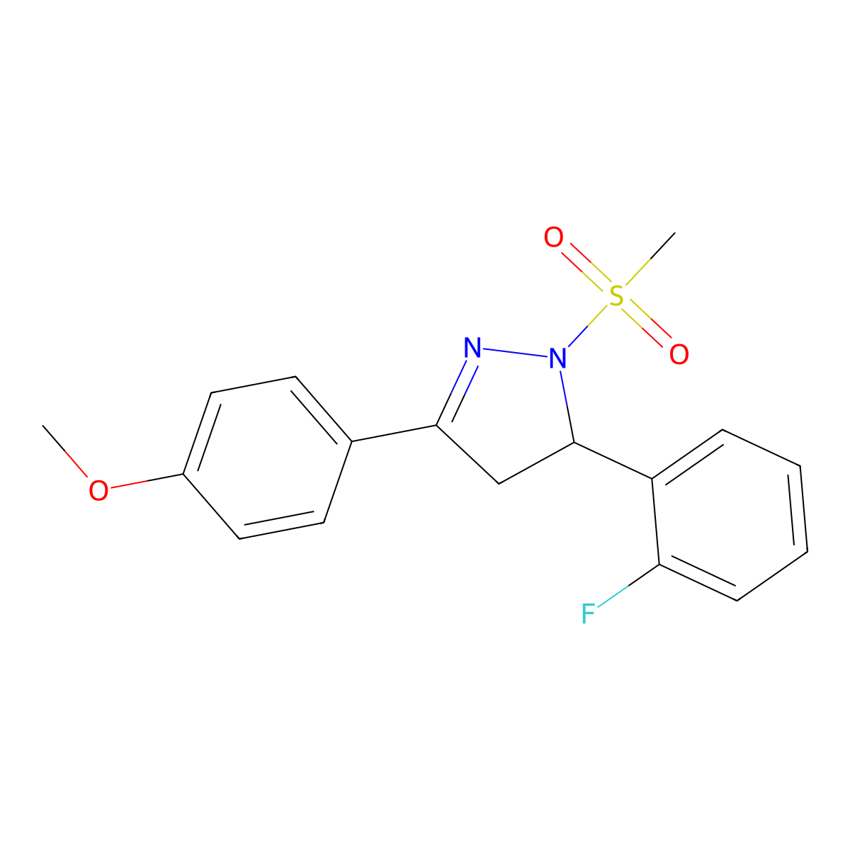 3-(2-Fluorophenyl)-5-(4-methoxyphenyl)-2-methylsulfonyl-3,4-dihydropyrazole molecular structure, CAS 488094-12-8