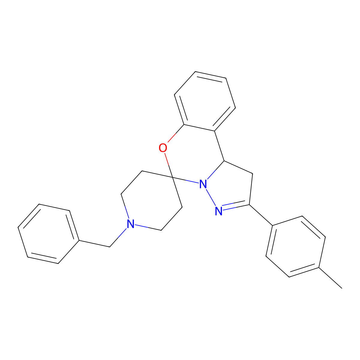 1-Benzyl-2'-(4-methylphenyl)-1',10b'-dihydrospiro[piperidine-4,5'-pyrazolo[1,5-c][1,3]benzoxazine] molecular structure, CAS 488094-31-1