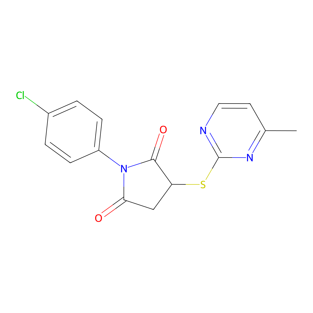 1-(4-Chloro-phenyl)-3-(4-methyl-pyrimidin-2-ylsulfanyl)-pyrrolidine-2,5-dione molecular structure, CAS 488094-69-5