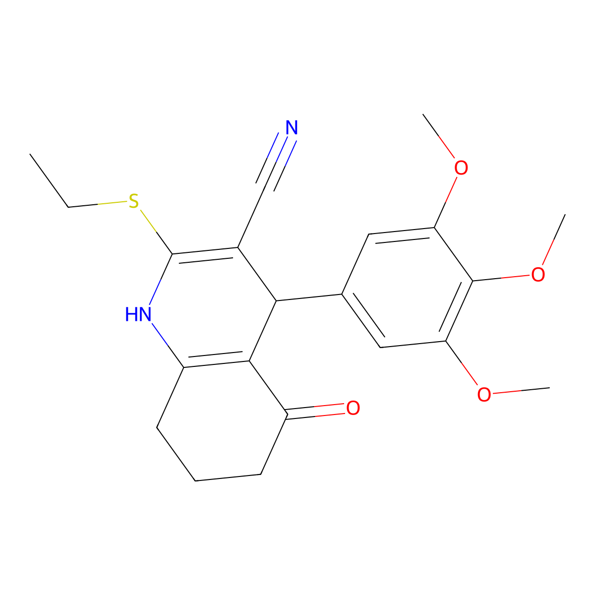 2-(Ethylthio)-5-oxo-4-(3,4,5-trimethoxyphenyl)-1,4,5,6,7,8-hexahydroquinoline-3-carbonitrile molecular structure, CAS 488095-26-7