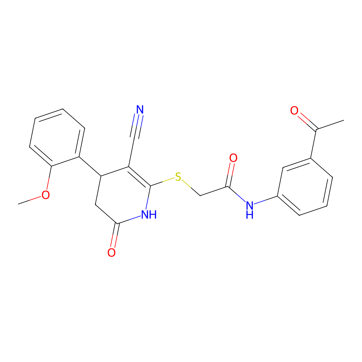 N-(3-acetylphenyl)-2-{[3-cyano-4-(2-methoxyphenyl)-6-oxo-1,4,5,6-tetrahydropyridin-2-yl]sulfanyl}acetamide molecular structure, CAS 488095-37-0