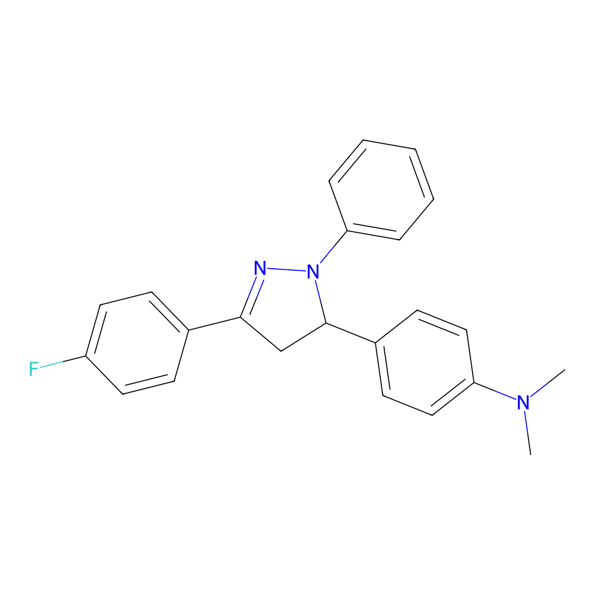 4-[5-(4-fluorophenyl)-2-phenyl-3,4-dihydropyrazol-3-yl]-N,N-dimethylaniline molecular structure, CAS 488095-69-8