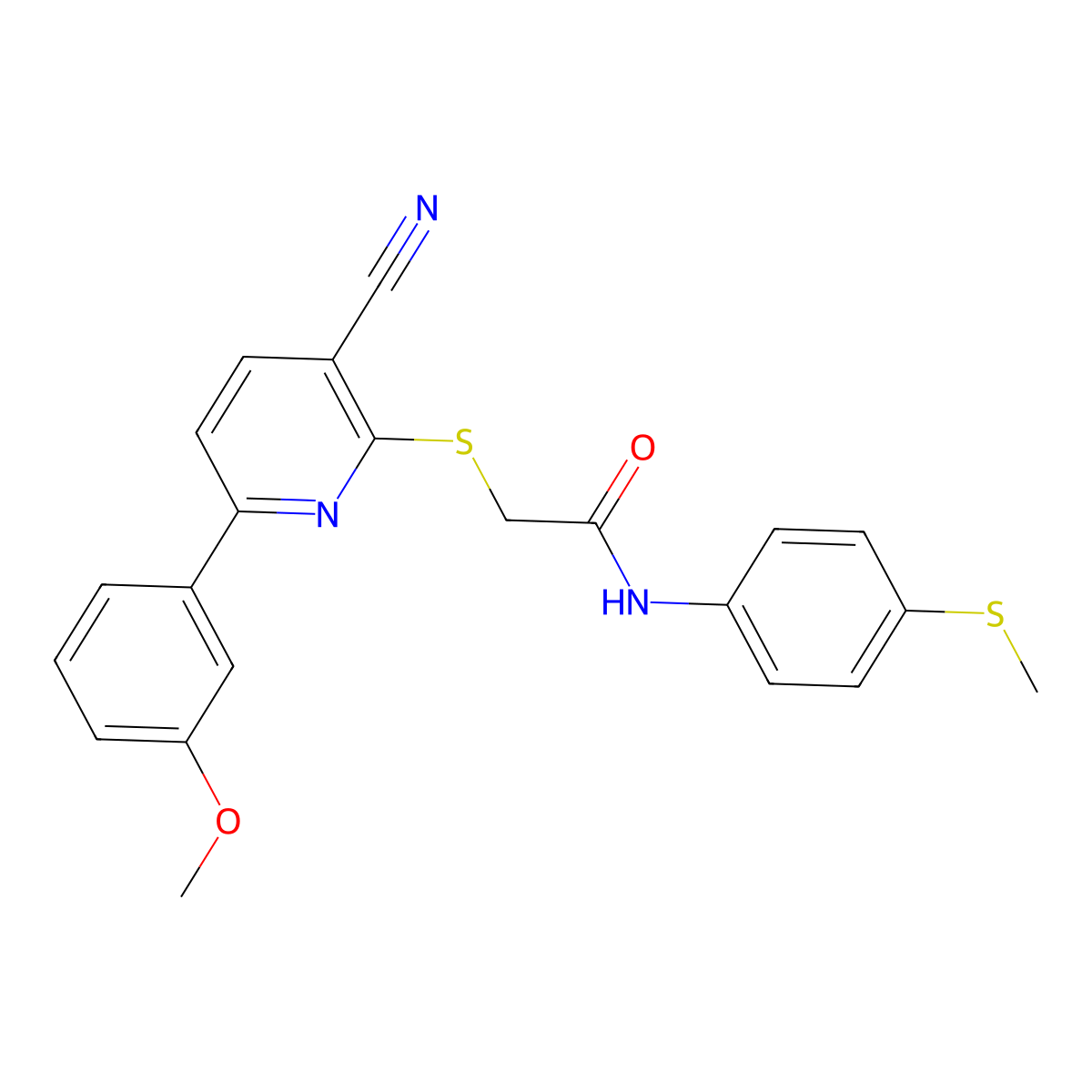 2-[3-cyano-6-(3-methoxyphenyl)pyridin-2-yl]sulfanyl-N-(4-methylsulfanylphenyl)acetamide molecular structure, CAS 488095-84-7
