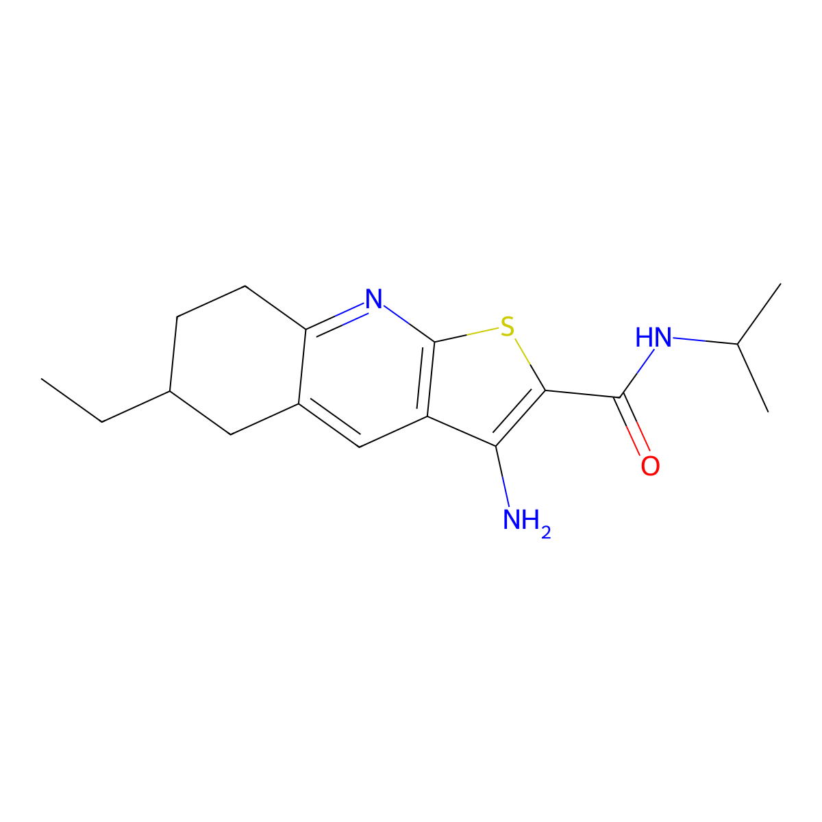3-amino-6-ethyl-N-propan-2-yl-5,6,7,8-tetrahydrothieno[2,3-b]quinoline-2-carboxamide molecular structure, CAS 488095-88-1