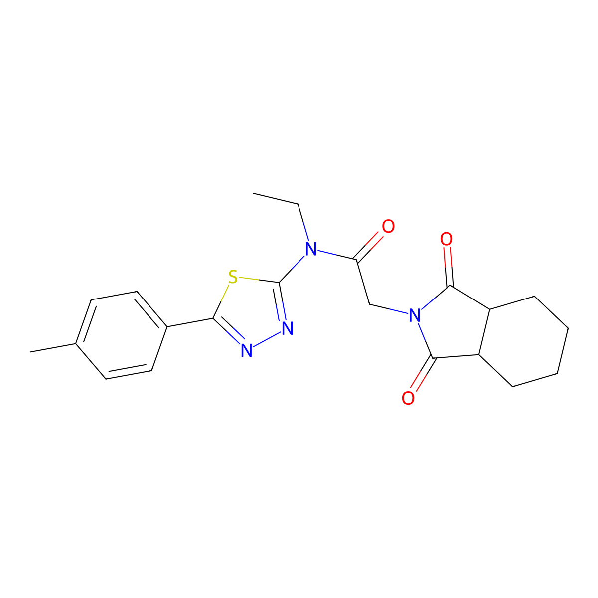 2-(1,3-dioxooctahydro-2H-isoindol-2-yl)-N-ethyl-N-[5-(4-methylphenyl)-1,3,4-thiadiazol-2-yl]acetamide molecular structure, CAS 488096-63-5