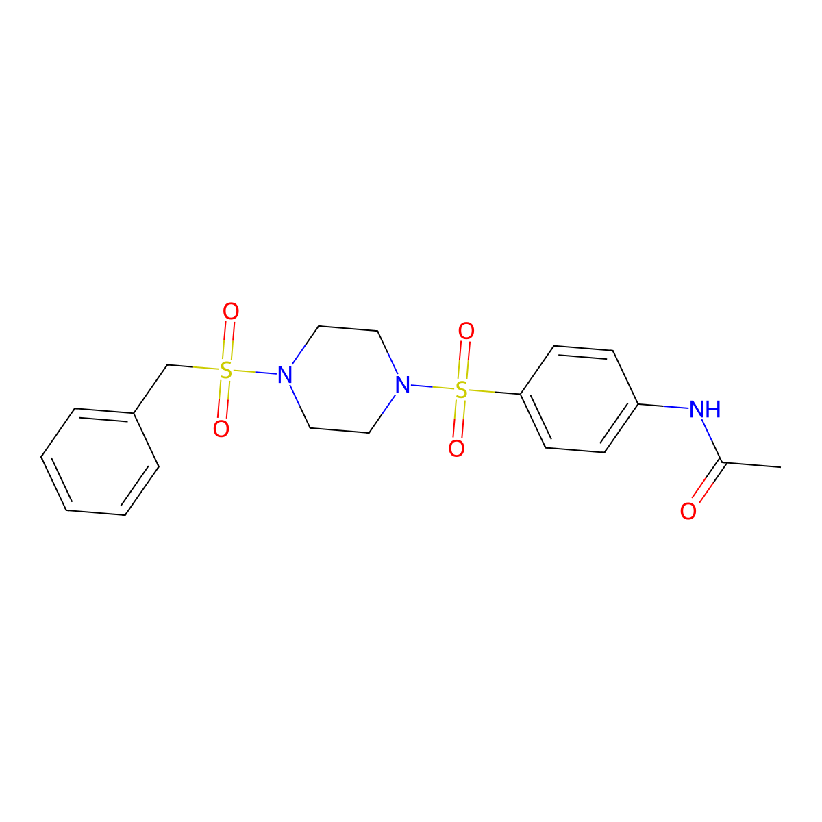 N-[4-(4-benzylsulfonylpiperazin-1-yl)sulfonylphenyl]acetamide molecular structure, CAS 488096-69-1