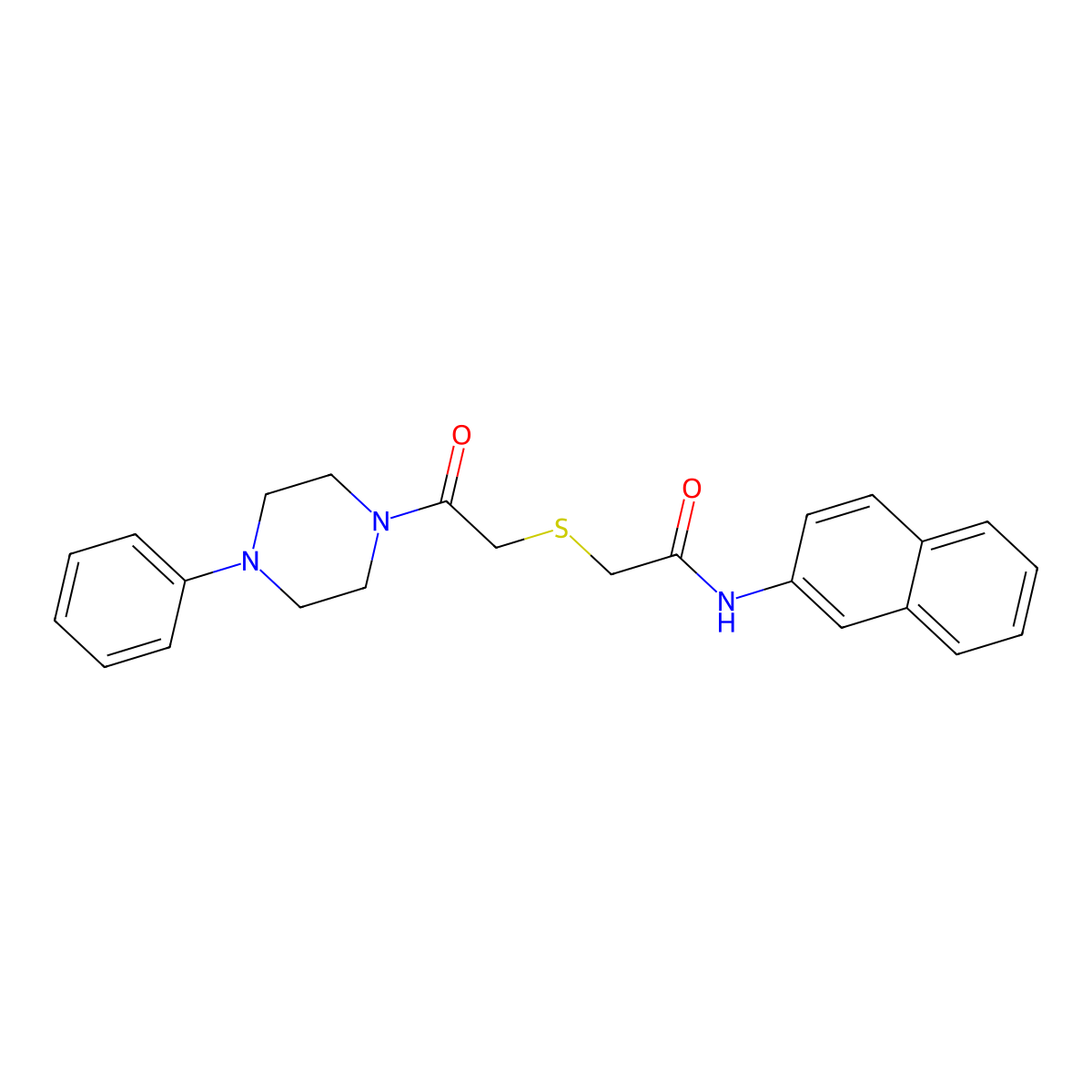 N-naphthalen-2-yl-2-[2-oxo-2-(4-phenylpiperazin-1-yl)ethyl]sulfanylacetamide molecular structure, CAS 488096-73-7