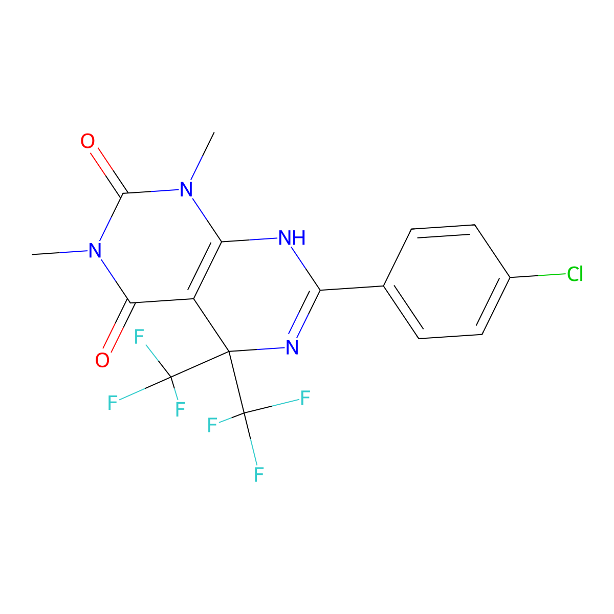 7-(4-chlorophenyl)-1,3-dimethyl-5,5-bis(trifluoromethyl)-1H,2H,3H,4H,5H,8H-(1,3)diazino(4,5-d)pyrimidine-2,4-dione molecular structure, CAS 488097-06-9