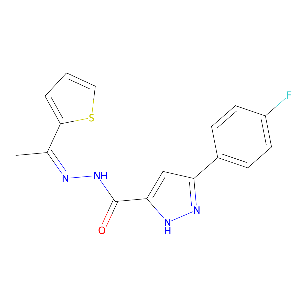 5-(4-Fluorophenyl)-1H-pyrazole-3-carboxylic acid 2-[1-(2-thienyl)ethylidene]hydrazide molecular structure, CAS 488098-46-0
