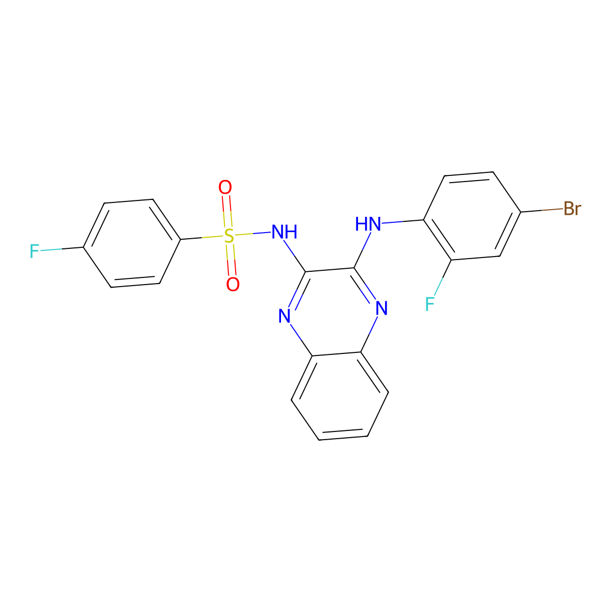 N-[3-(4-Bromo-2-fluoroanilino)quinoxalin-2-yl]-4-fluorobenzene-1-sulfonamide molecular structure, CAS 4881-85-0