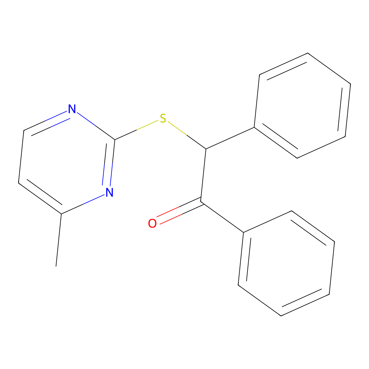 2-[(4-Methyl-2-pyrimidinyl)sulfanyl]-1,2-diphenylethanone molecular structure, CAS 488101-13-9