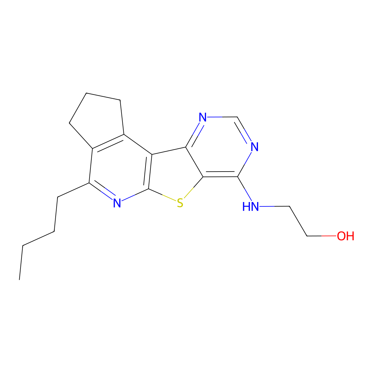 2-((4-butyl-2,3-dihydro-1H-cyclopenta[4',5']pyrido[3',2':4,5]thieno[3,2-d]pyrimidin-7-yl)amino)ethanol molecular structure, CAS 488101-42-4