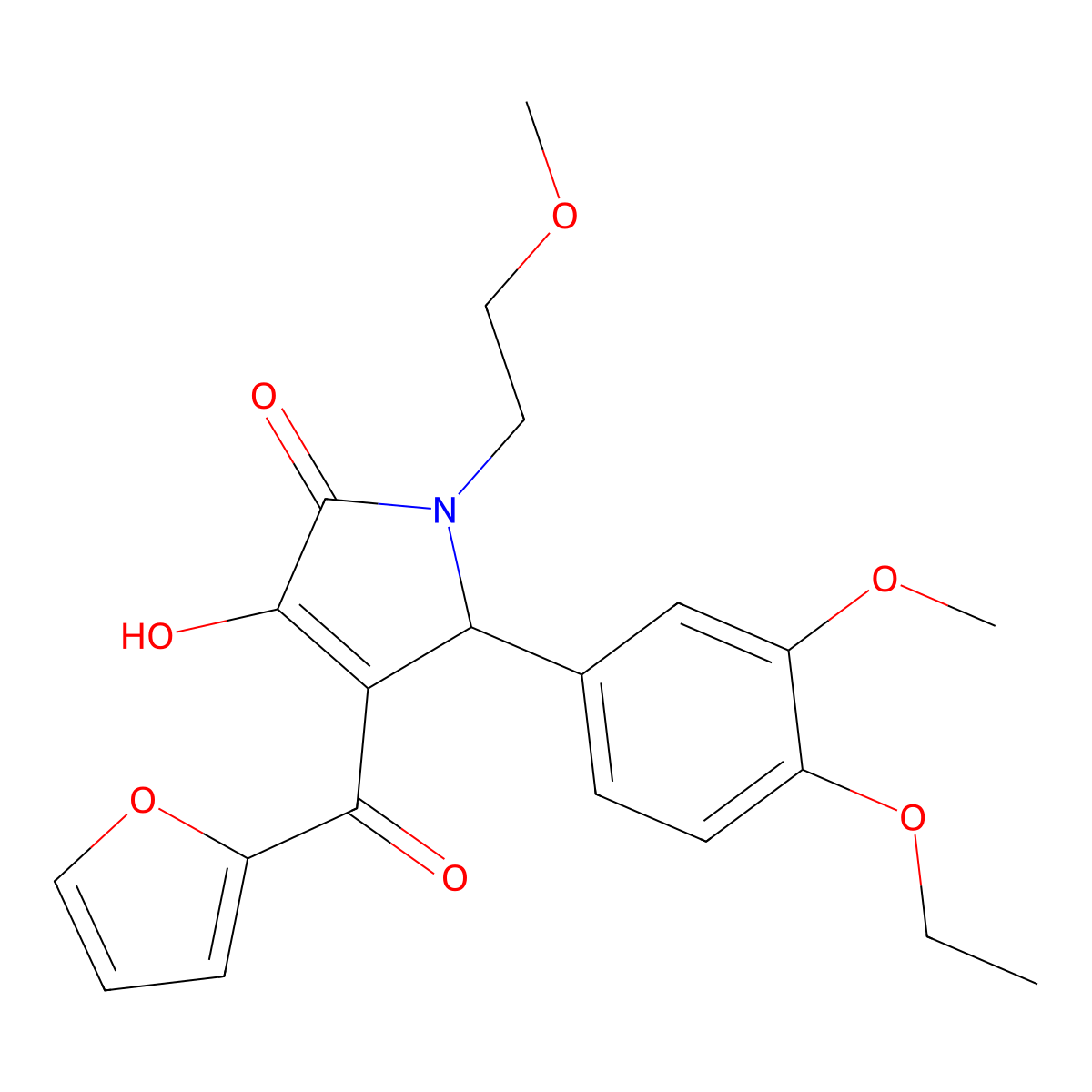 (4E)-5-(4-ethoxy-3-methoxyphenyl)-4-[furan-2-yl(hydroxy)methylidene]-1-(2-methoxyethyl)pyrrolidine-2,3-dione molecular structure, CAS 488102-13-2