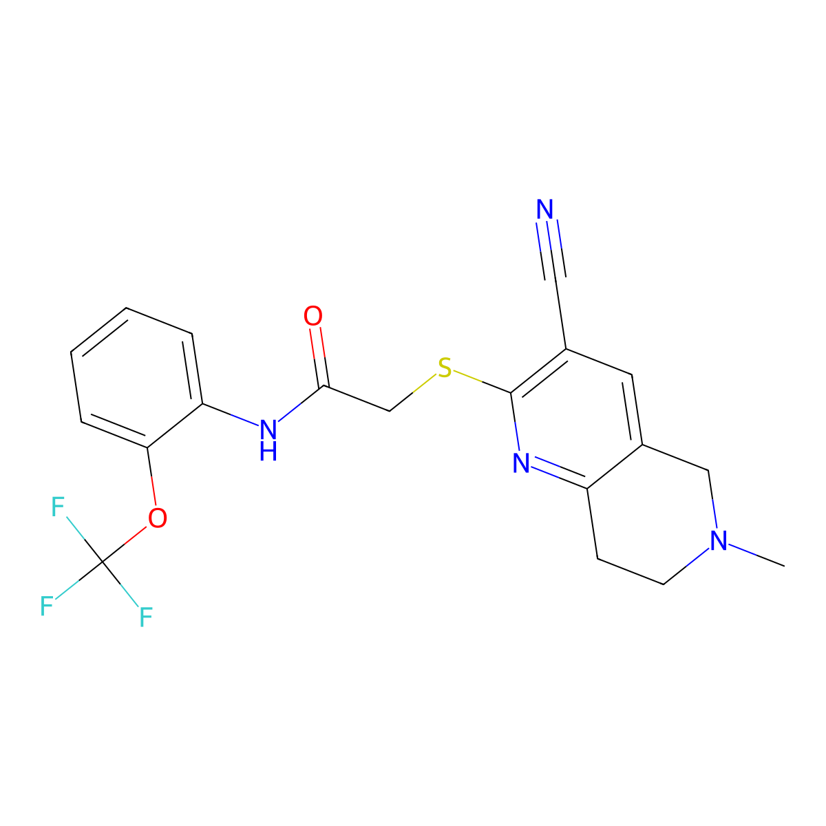 2-[(3-cyano-6-methyl-5,6,7,8-tetrahydro-1,6-naphthyridin-2-yl)sulfanyl]-N-[2-(trifluoromethoxy)phenyl]acetamide molecular structure, CAS 488102-43-8