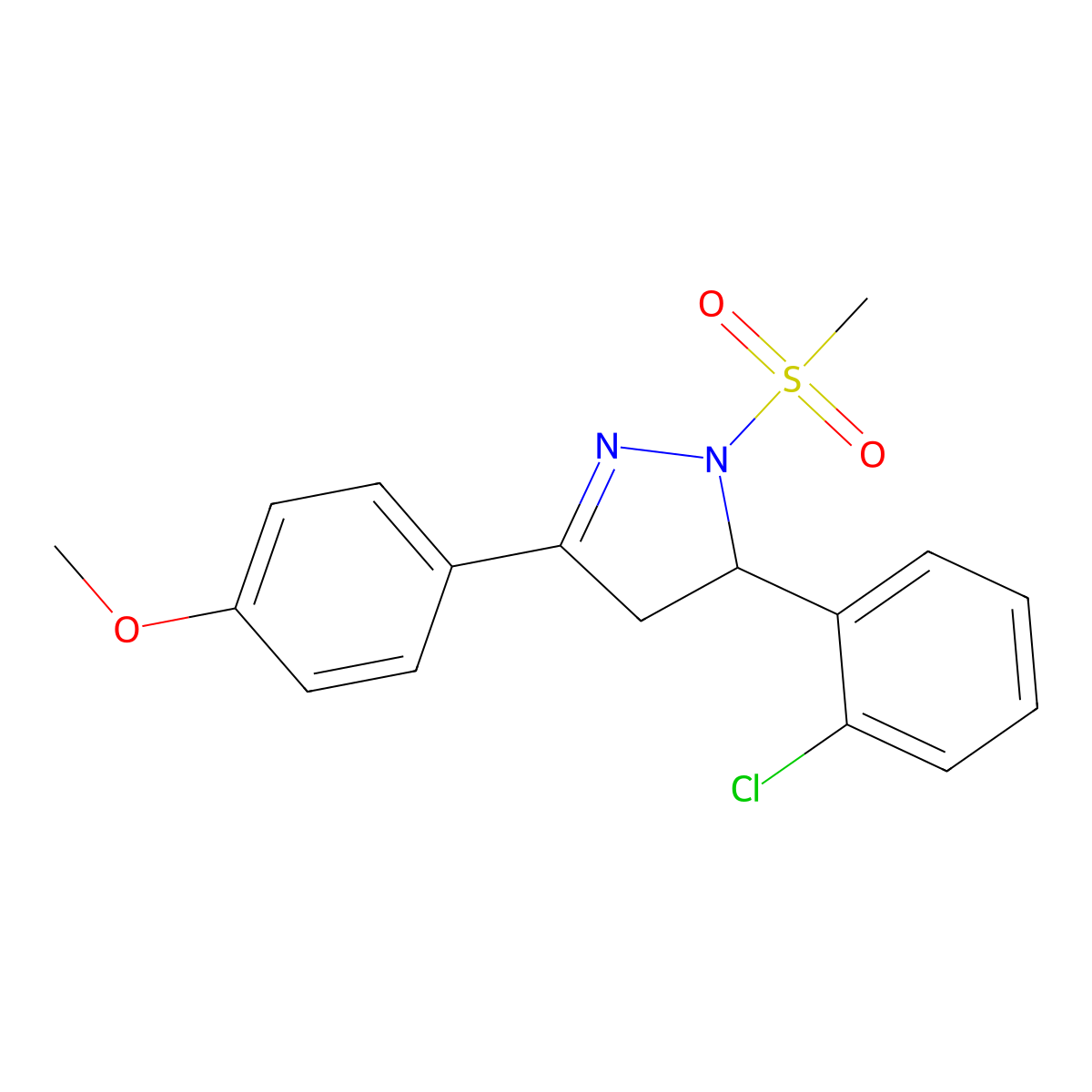 3-(2-Chlorophenyl)-5-(4-methoxyphenyl)-2-methylsulfonyl-3,4-dihydropyrazole molecular structure, CAS 488102-68-7
