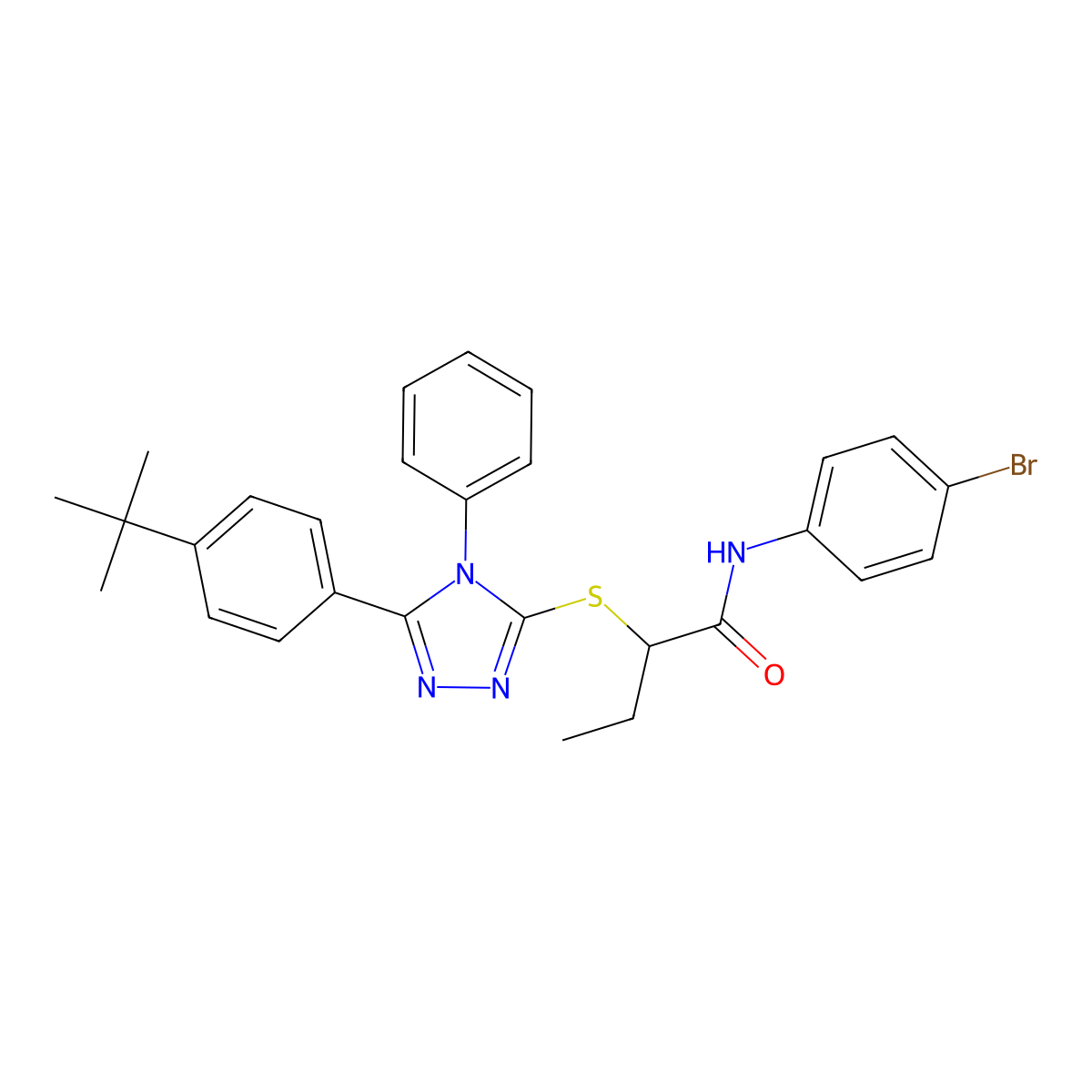 N-(4-bromophenyl)-2-{[5-(4-tert-butylphenyl)-4-phenyl-4H-1,2,4-triazol-3-yl]sulfanyl}butanamide molecular structure, CAS 488102-81-4