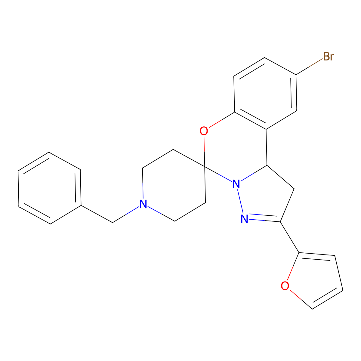 1-Benzyl-9'-bromo-2'-(furan-2-yl)-1',10b'-dihydrospiro[piperidine-4,5'-pyrazolo[1,5-c][1,3]benzoxazine] molecular structure, CAS 488108-46-9