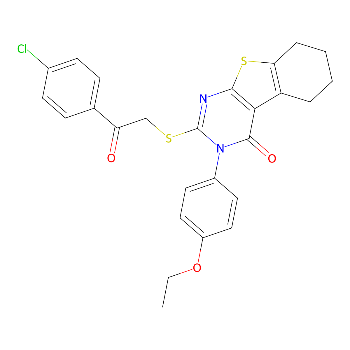 2-{[2-(4-chlorophenyl)-2-oxoethyl]sulfanyl}-3-(4-ethoxyphenyl)-5,6,7,8-tetrahydro[1]benzothieno[2,3-d]pyrimidin-4(3H)-one molecular structure, CAS 488108-50-5