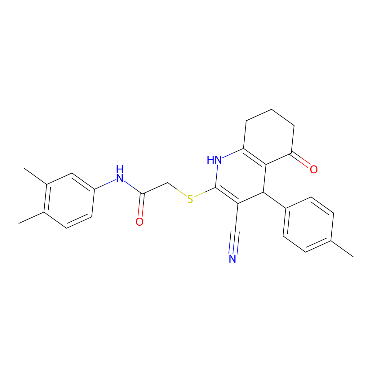 2-[[3-cyano-4-(4-methylphenyl)-5-oxo-4,6,7,8-tetrahydro-1H-quinolin-2-yl]sulfanyl]-N-(3,4-dimethylphenyl)acetamide molecular structure, CAS 488108-72-1