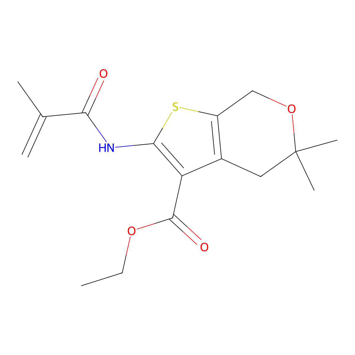 Ethyl 5,5-dimethyl-2-(2-methylprop-2-enoylamino)-4,7-dihydrothieno[2,3-c]pyran-3-carboxylate molecular structure, CAS 488109-35-9