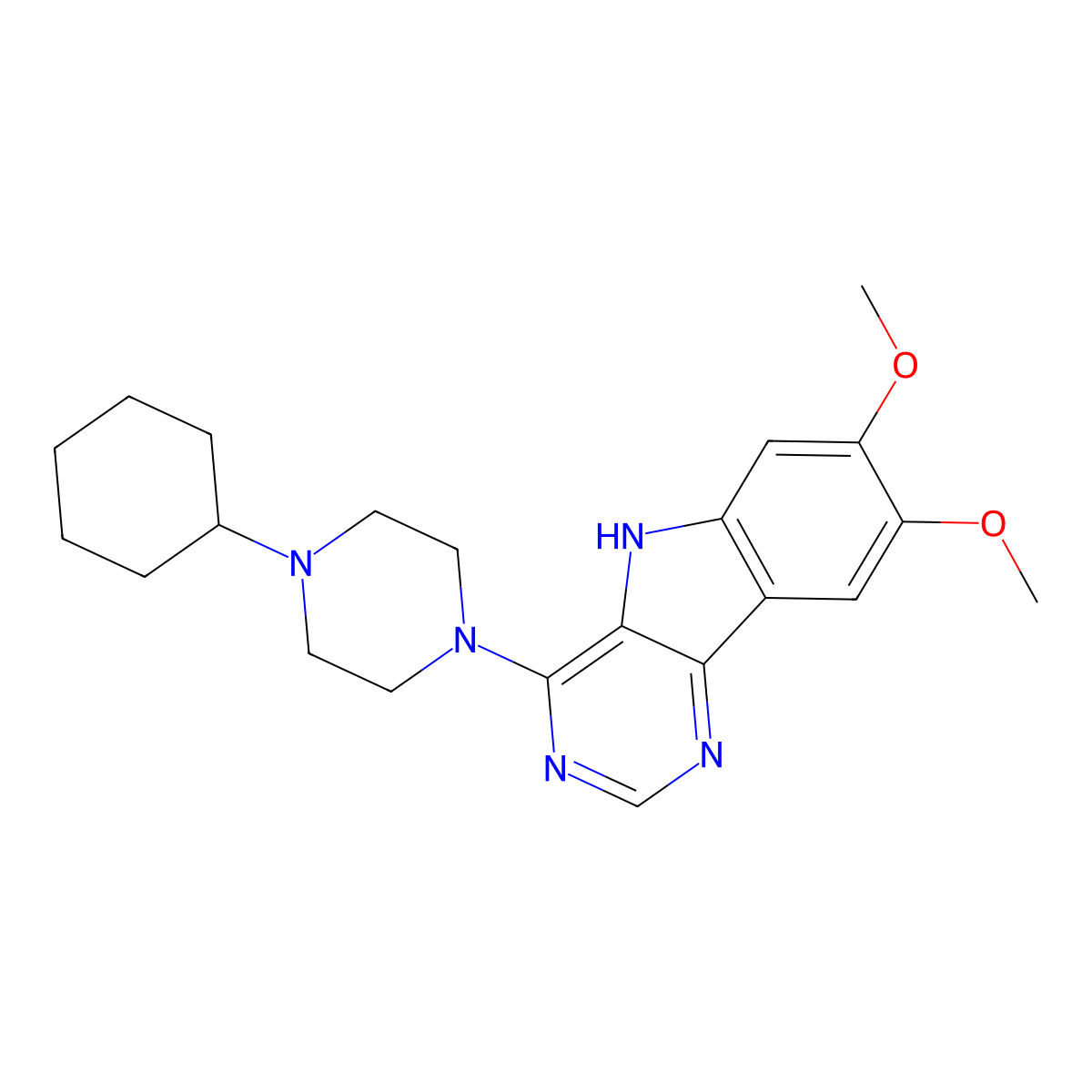 4-(4-cyclohexylpiperazin-1-yl)-7,8-dimethoxy-5H-pyrimido[5,4-b]indole molecular structure, CAS 488110-30-1