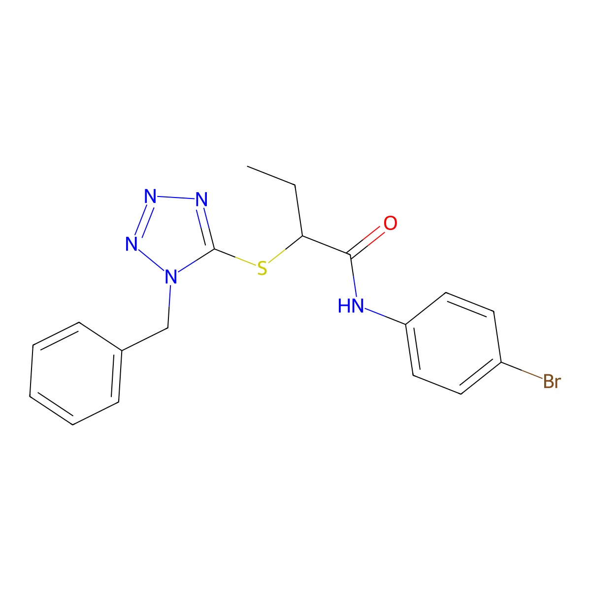 2-(1-benzyltetrazol-5-yl)sulfanyl-N-(4-bromophenyl)butanamide molecular structure, CAS 488110-35-6