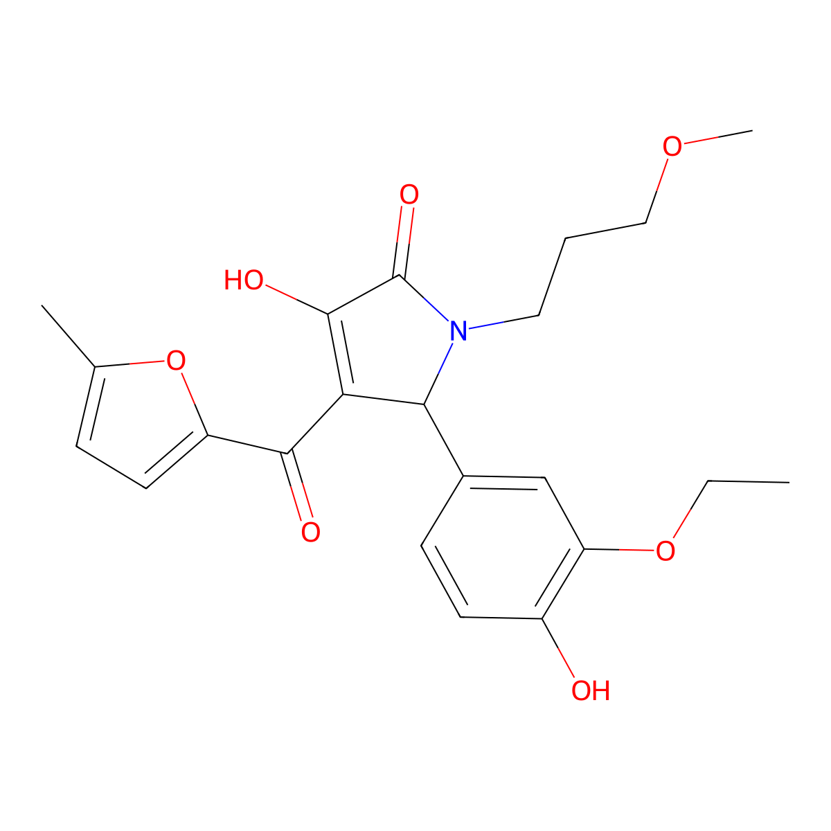 5-(3-ethoxy-4-hydroxyphenyl)-3-hydroxy-1-(3-methoxypropyl)-4-(5-methyl-2-furoyl)-1,5-dihydro-2H-pyrrol-2-one molecular structure, CAS 488110-49-2