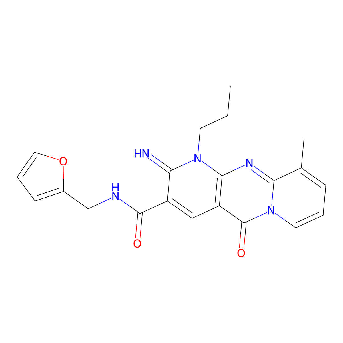 N-(2-Furylmethyl)-2-imino-10-methyl-5-oxo-1-propyl-1,5-dihydro-2H-dipyrido[1,2-A:2,3-D]pyrimidine-3-carboxamide molecular structure, CAS 488110-73-2