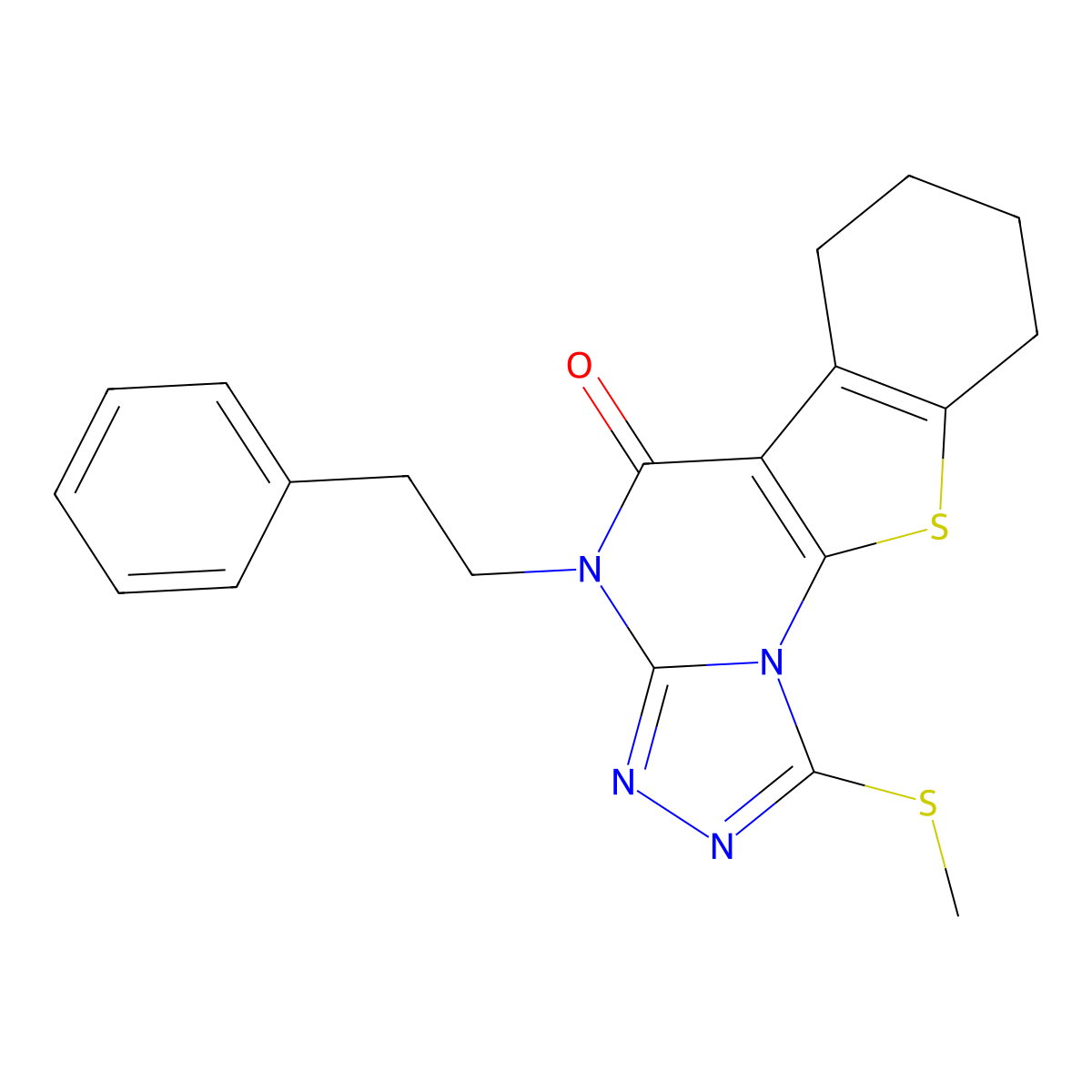 1-(methylthio)-4-phenethyl-6,7,8,9-tetrahydrobenzo[4,5]thieno[3,2-e][1,2,4]triazolo[4,3-a]pyrimidin-5(4H)-one molecular structure, CAS 488111-34-8