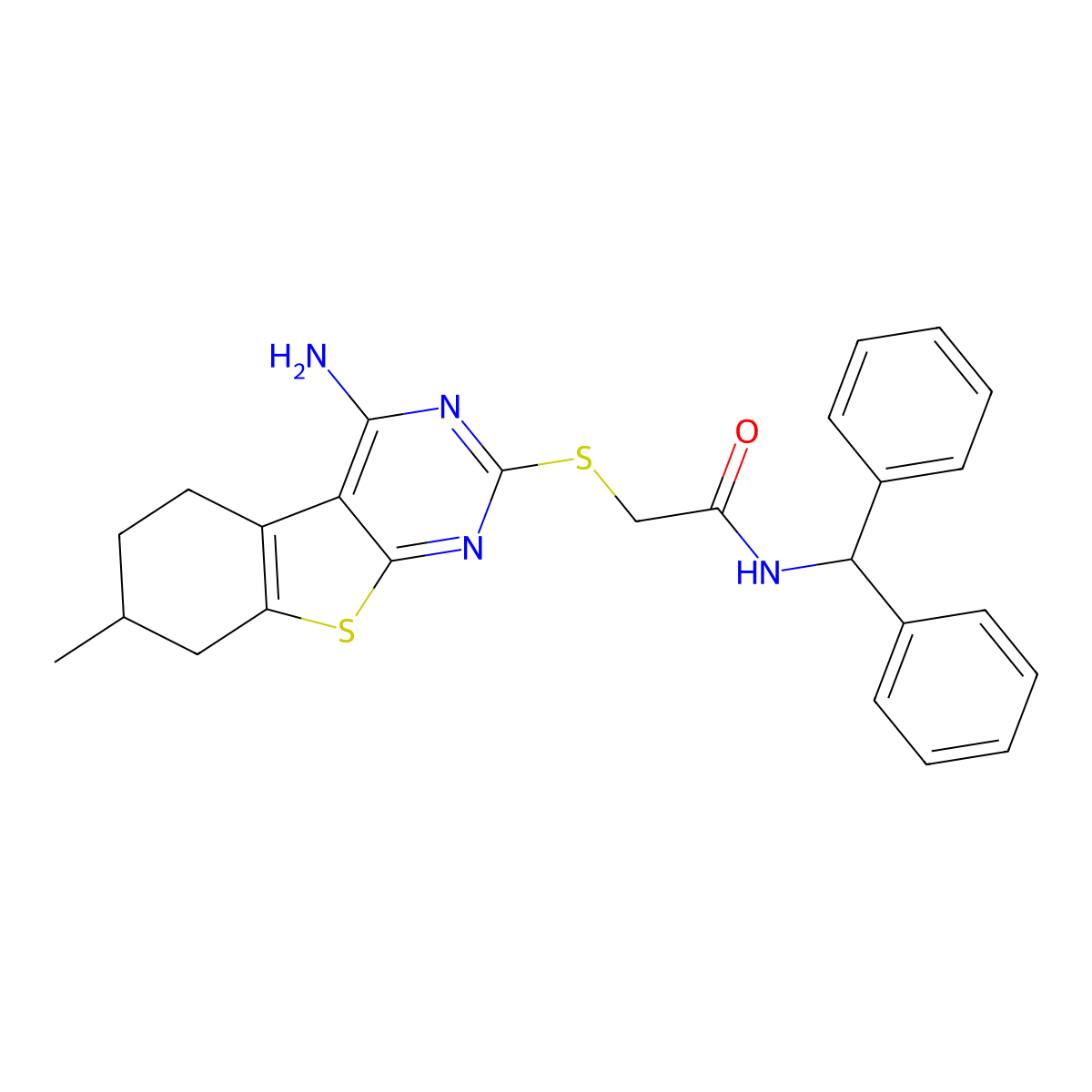 2-[(4-amino-7-methyl-5,6,7,8-tetrahydro-[1]benzothiolo[2,3-d]pyrimidin-2-yl)sulfanyl]-N-benzhydrylacetamide molecular structure, CAS 488111-42-8