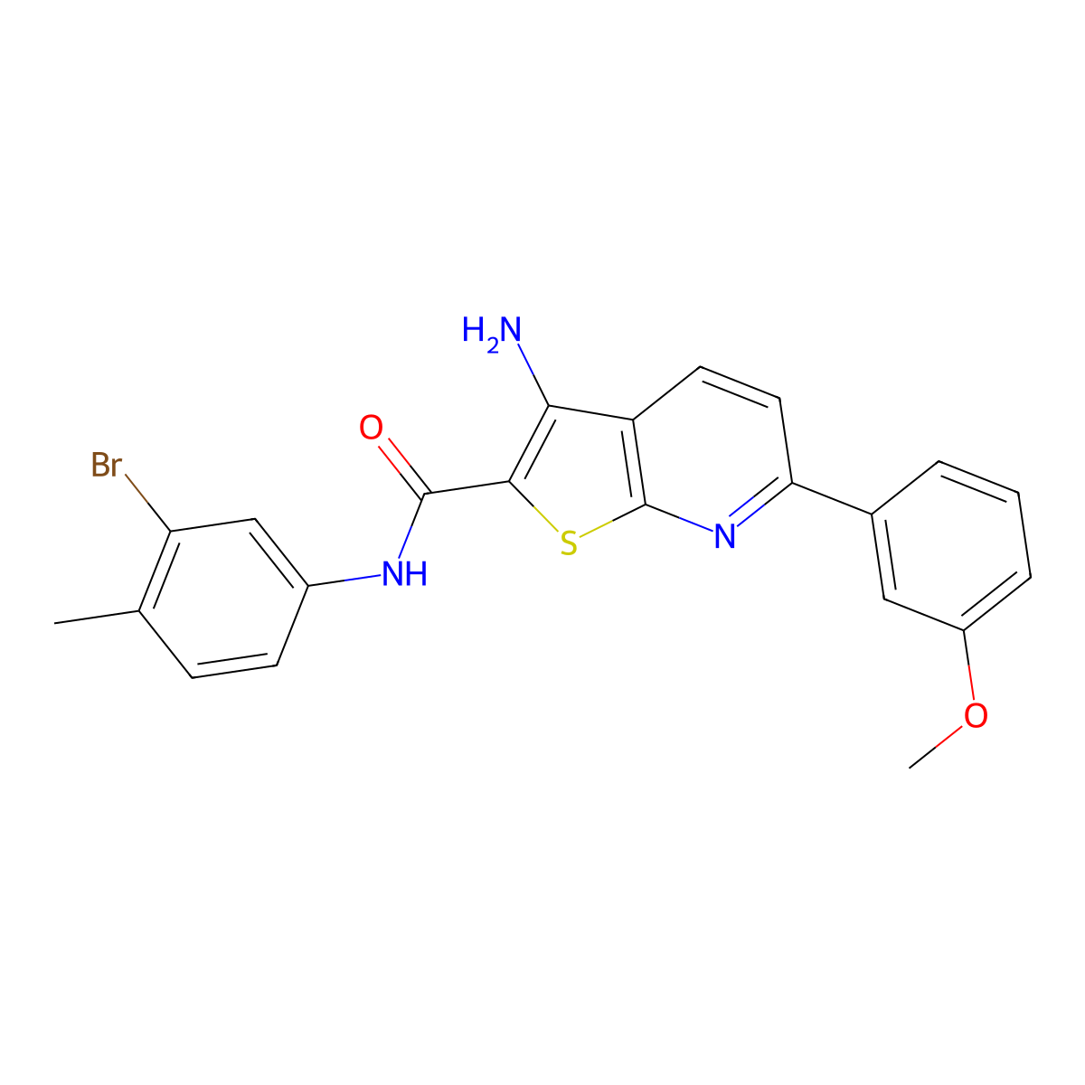 3-amino-N-(3-bromo-4-methylphenyl)-6-(3-methoxyphenyl)thieno[2,3-b]pyridine-2-carboxamide molecular structure, CAS 488111-50-8
