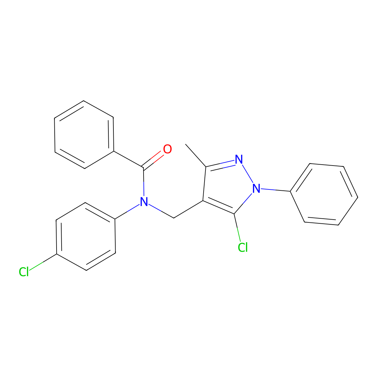 N-(5-Chloro-3-methyl-1-phenyl-1H-pyrazol-4-ylmethyl)-N-(4-chloro-phenyl)-benzamide molecular structure, CAS 488115-17-9