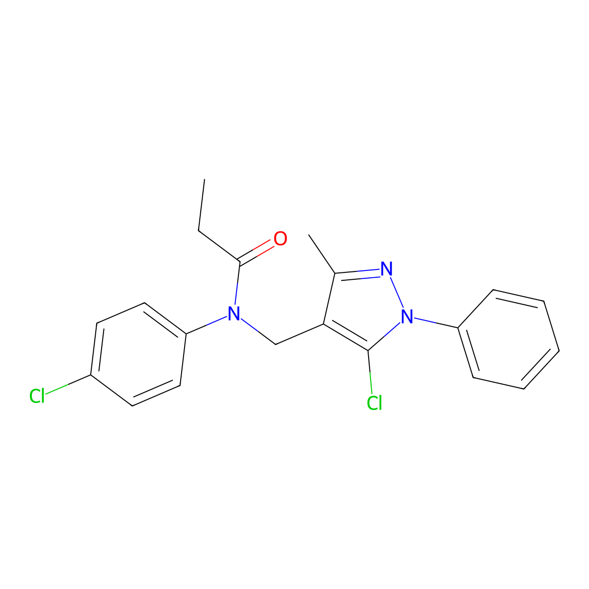 N-(5-Chloro-3-methyl-1-phenyl-1H-pyrazol-4-ylmethyl)-N-(4-chloro-phenyl)-propionamide molecular structure, CAS 488115-19-1