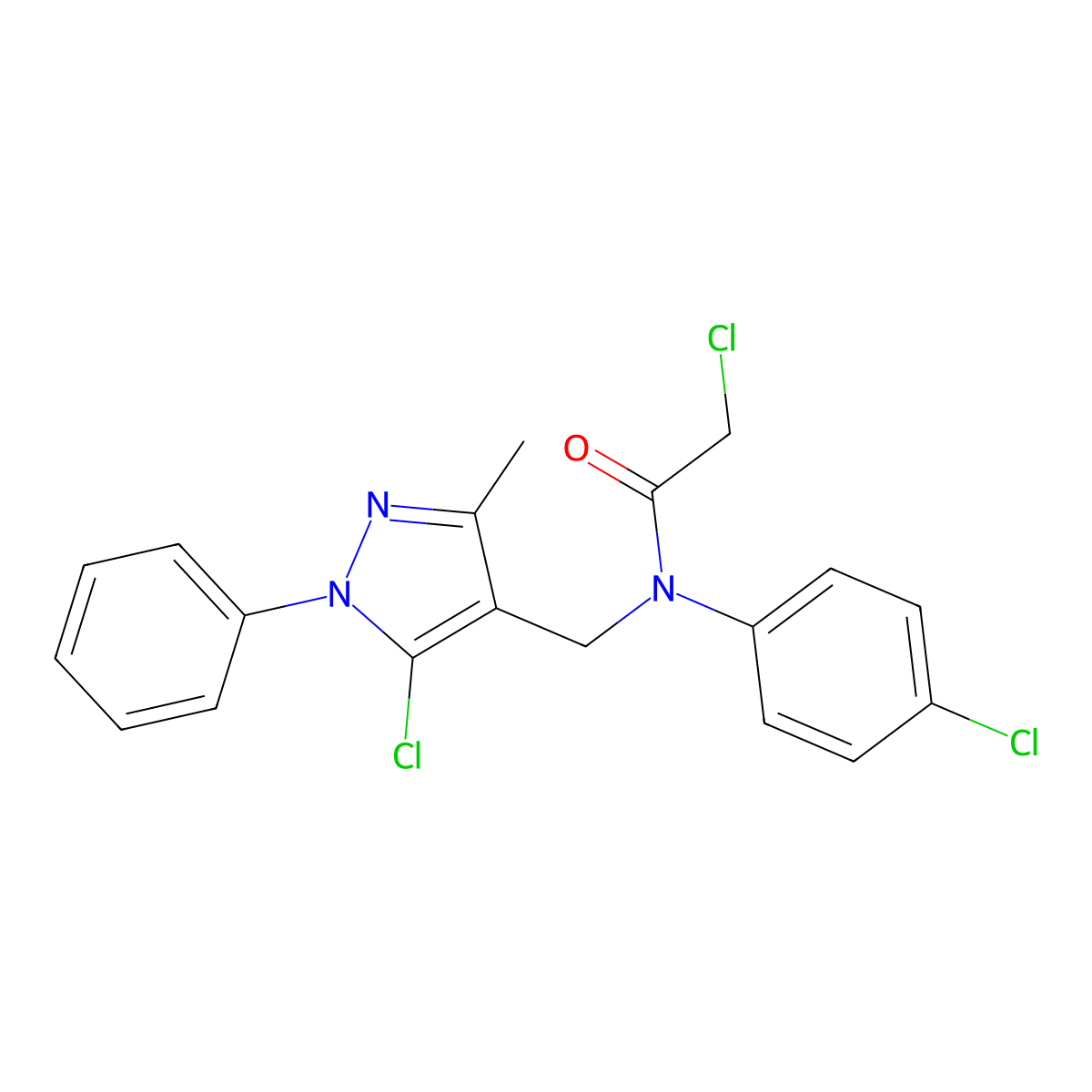 2-Chloro-N-(5-chloro-3-methyl-1-phenyl-1H-pyrazol-4-ylmethyl)-N-(4-chloro-phenyl)-acetamide molecular structure, CAS 488115-20-4