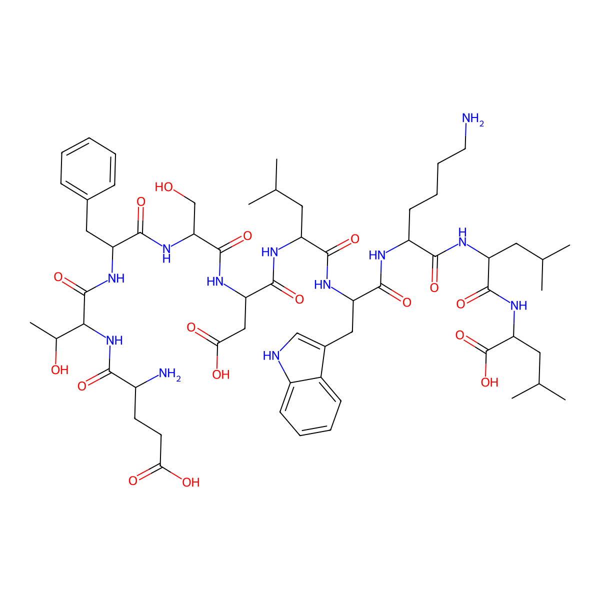L-alpha-Glutamyl-L-threonyl-L-phenylalanyl-L-seryl-L-alpha-aspartyl-L-leucyl-L-tryptophyl-L-lysyl-L-leucyl-L-leucine molecular structure, CAS 488118-64-5