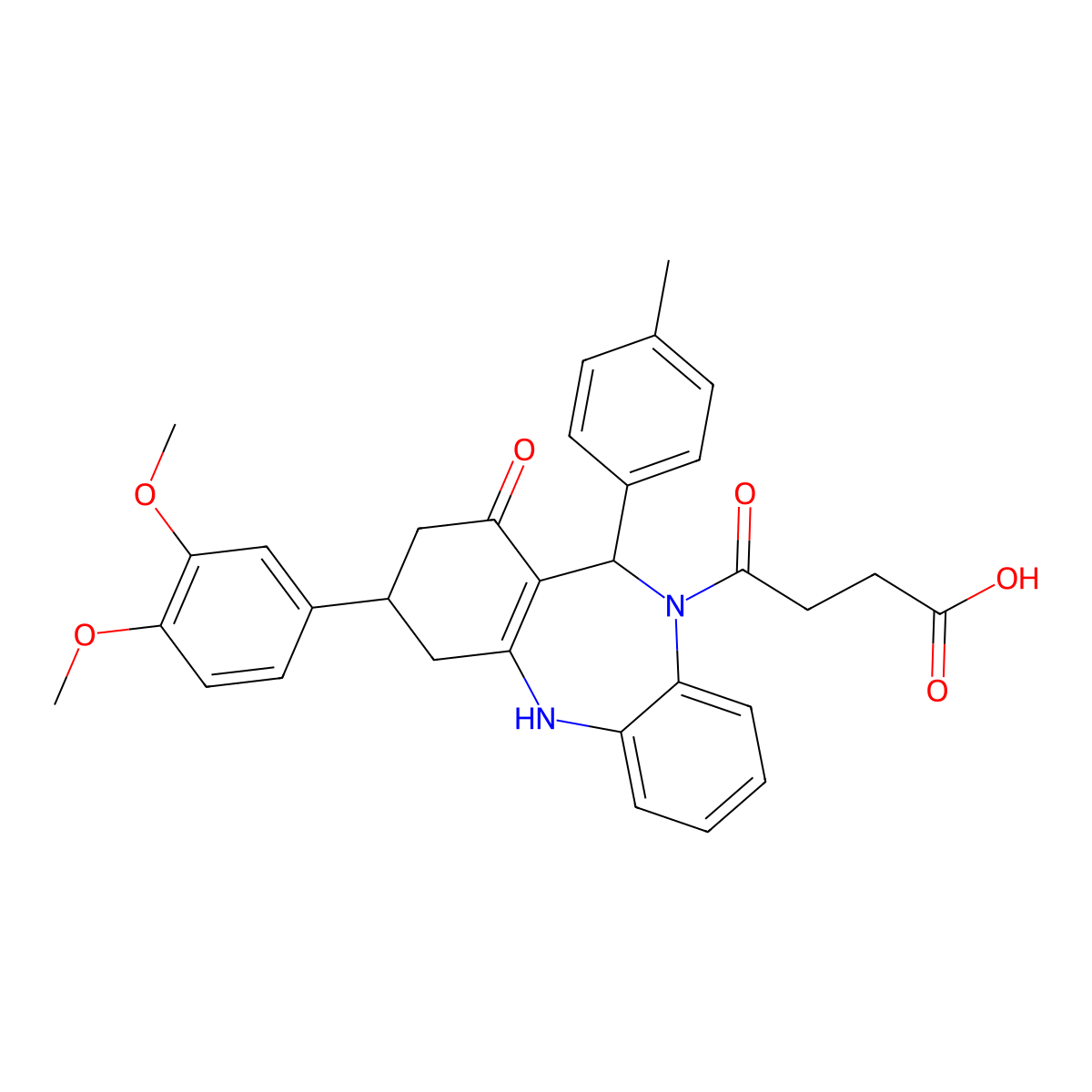 4-[3-(3,4-dimethoxyphenyl)-1-hydroxy-11-(4-methylphenyl)-2,3,4,11-tetrahydro-10H-dibenzo[b,e][1,4]diazepin-10-yl]-4-oxobutanoic acid molecular structure, CAS 488118-70-3