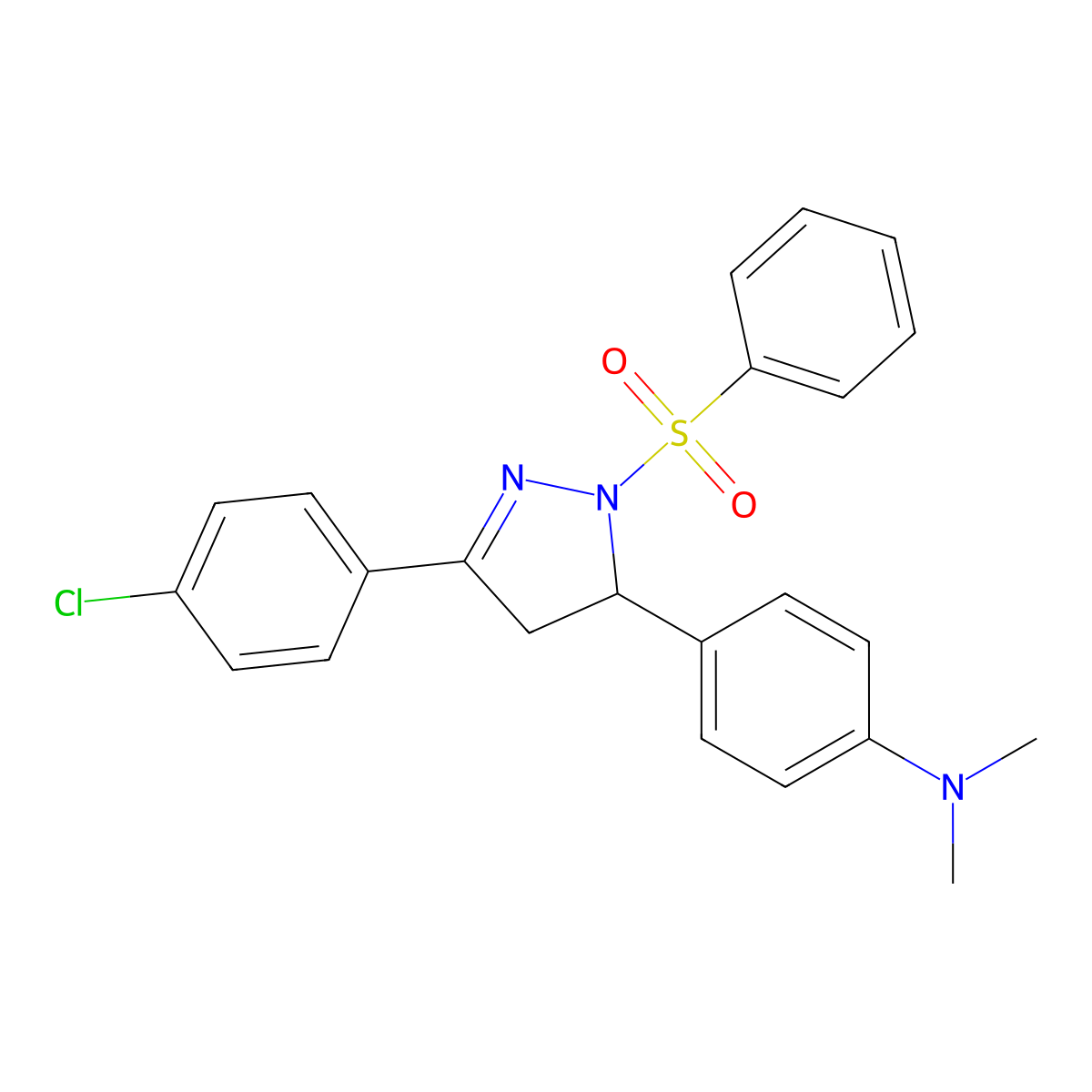 4-[2-(benzenesulfonyl)-5-(4-chlorophenyl)-3,4-dihydropyrazol-3-yl]-N,N-dimethylaniline molecular structure, CAS 488118-98-5