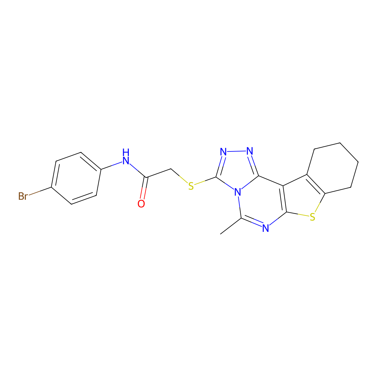 N-(4-bromophenyl)-2-((5-methyl-8,9,10,11-tetrahydrobenzo[4,5]thieno[3,2-e][1,2,4]triazolo[4,3-c]pyrimidin-3-yl)thio)acetamide molecular structure, CAS 488119-45-5