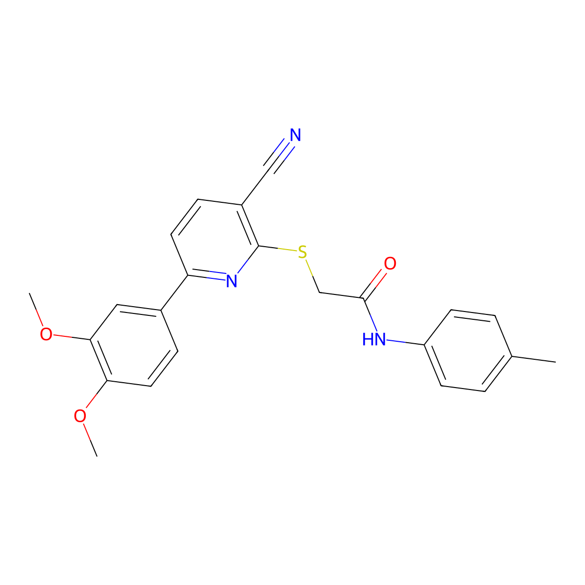 2-[3-cyano-6-(3,4-dimethoxyphenyl)pyridin-2-yl]sulfanyl-N-(4-methylphenyl)acetamide molecular structure, CAS 488119-47-7