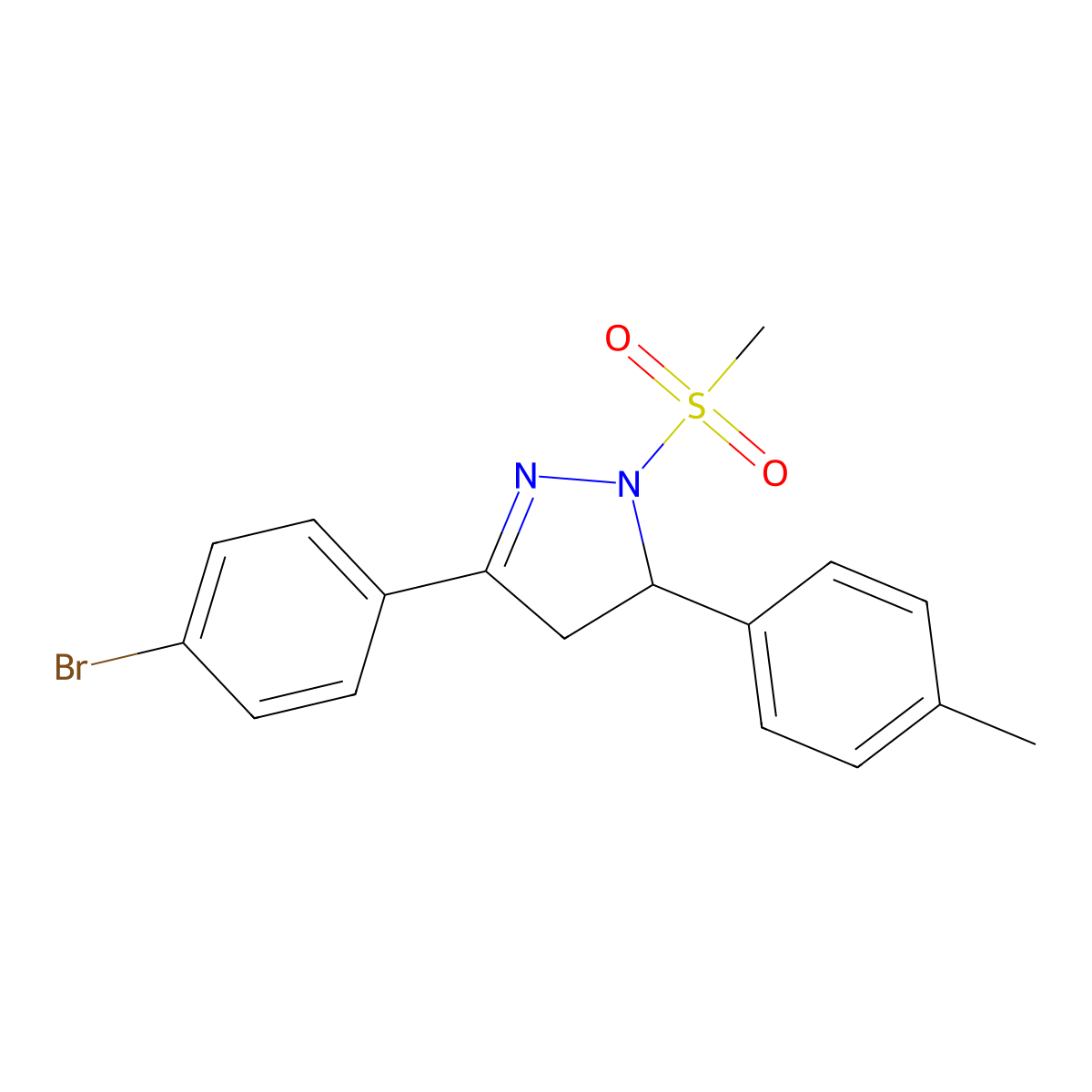 3-(4-bromophenyl)-1-(methylsulfonyl)-5-(p-tolyl)-4,5-dihydro-1H-pyrazole molecular structure, CAS 488119-48-8
