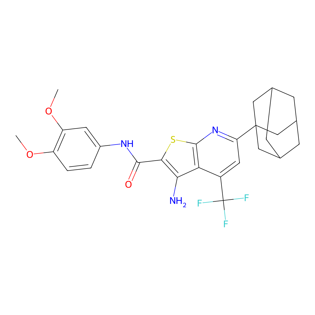6-(1-adamantyl)-3-amino-N-(3,4-dimethoxyphenyl)-4-(trifluoromethyl)thieno[2,3-b]pyridine-2-carboxamide molecular structure, CAS 488119-86-4