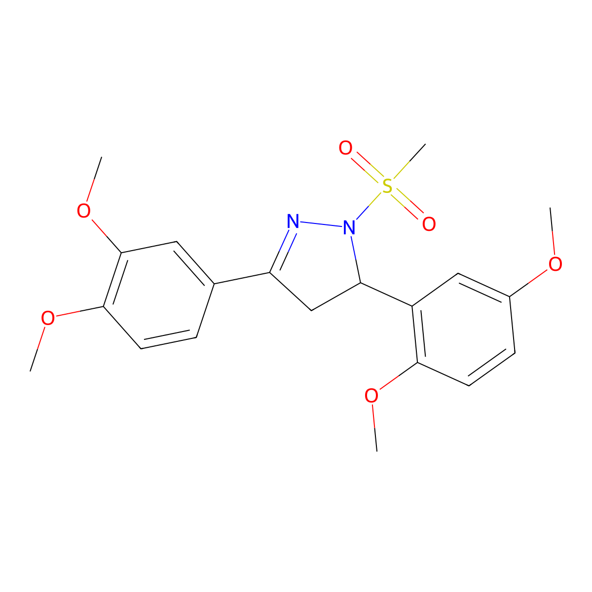 5-(2,5-dimethoxyphenyl)-3-(3,4-dimethoxyphenyl)-1-(methylsulfonyl)-4,5-dihydro-1H-pyrazole molecular structure, CAS 488120-94-1